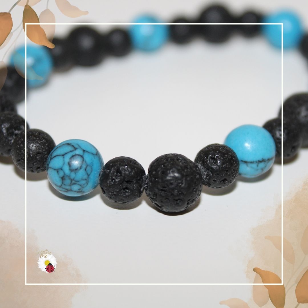 Pulseira Pedra Vulcânica e Turquesa, inspirada em Iemanjá - srª dos Mares