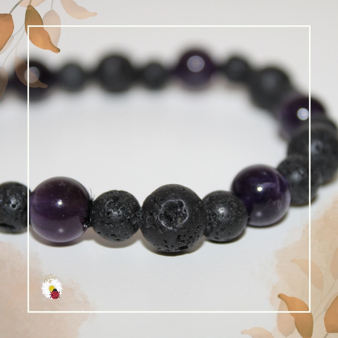 Pulseira Pedra Vulcânica e Amestista, inspirada em Nanã Buruquê- srª da Sabedoria