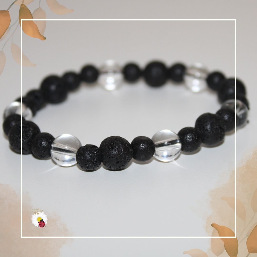 Pulseira Pedra Vulcânica e Quartzo Cristal, inspirada em Oxalá - o Criador