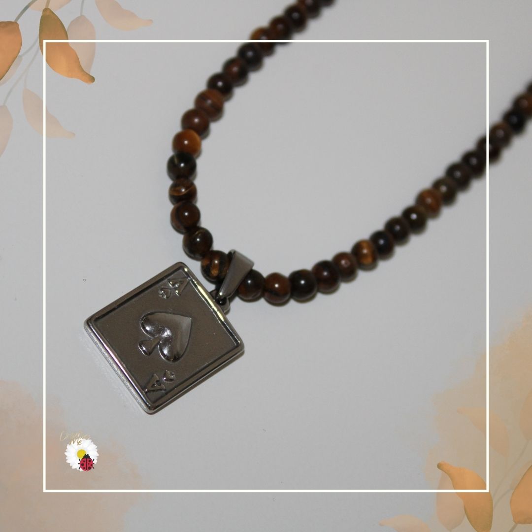 Colar Masculino Olho de Tigre com Pingente “A♥