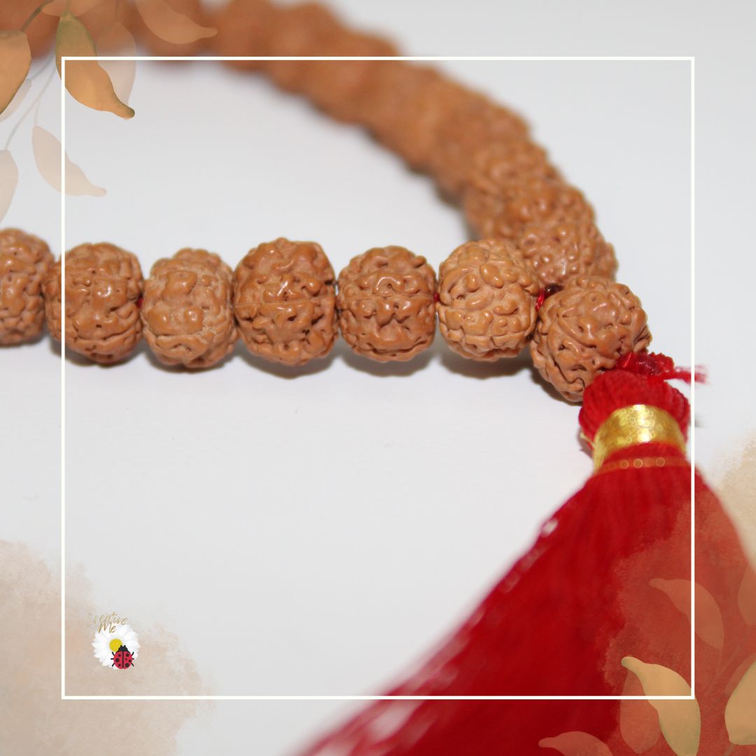 🔥 Pulseira Rudraksha com Pendente Vermelho