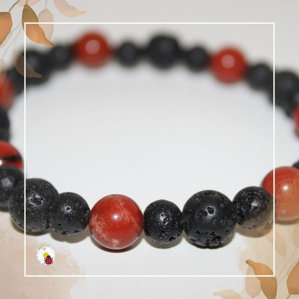 Pulseira Pedra Vulcânica e Jaspe Vermelha, inspirada em Iansa - srª dos Ventos