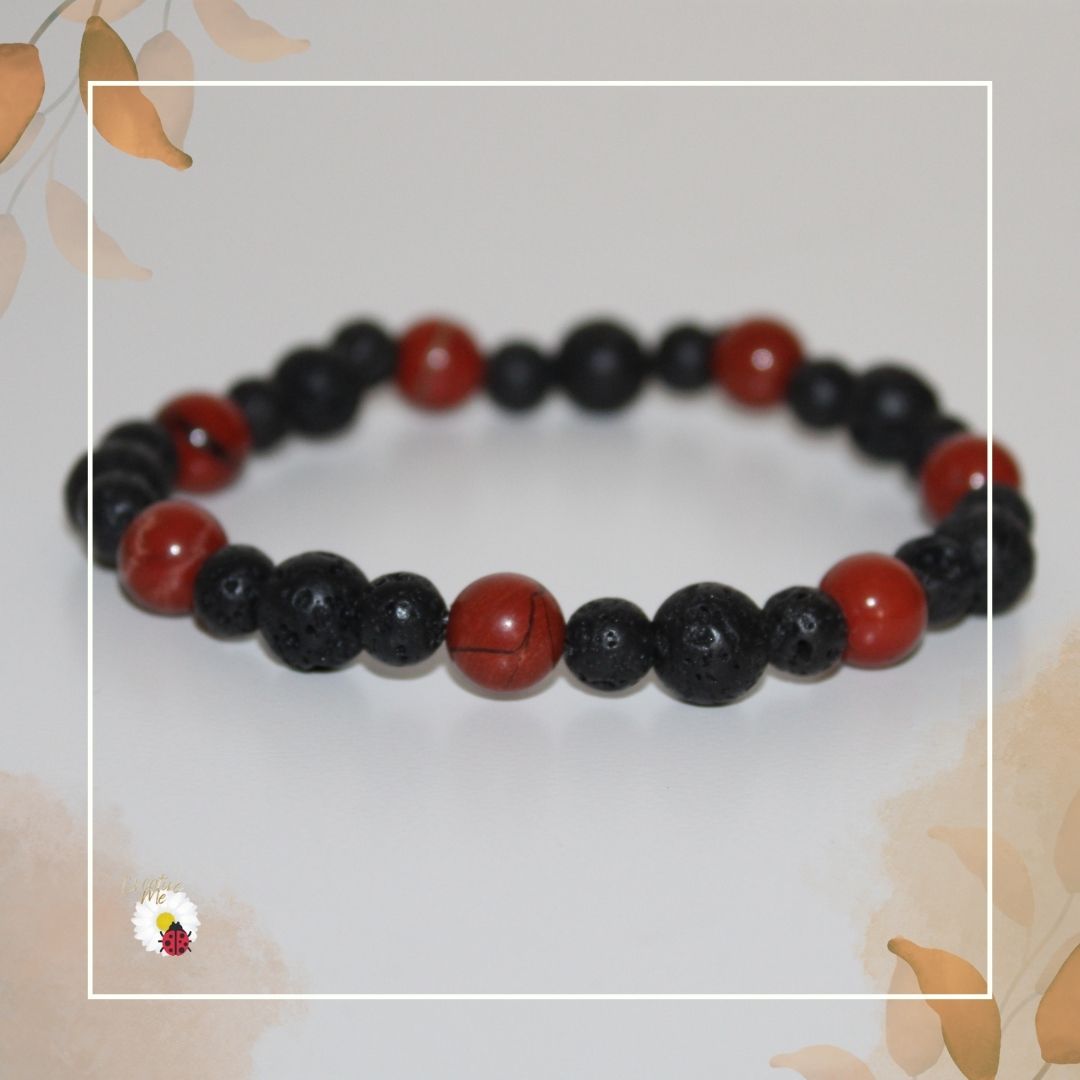 Pulseira Pedra Vulcânica e Jaspe Vermelha, inspirada em Iansa - srª dos Ventos