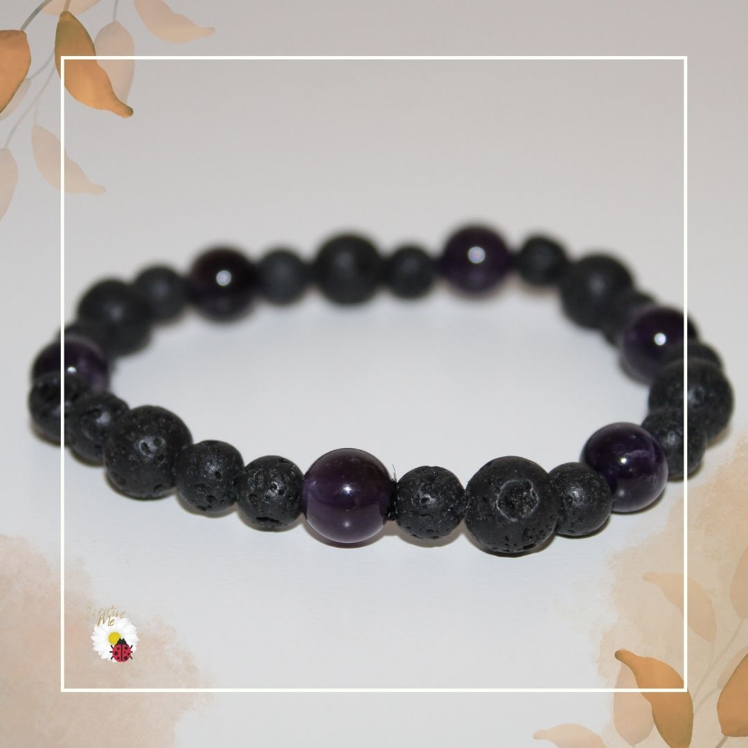 Pulseira Pedra Vulcânica e Amestista, inspirada em Nanã Buruquê- srª da Sabedoria