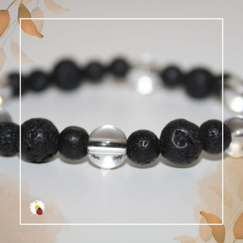 Pulseira Pedra Vulcânica e Quartzo Cristal, inspirada em Oxalá - o Criador