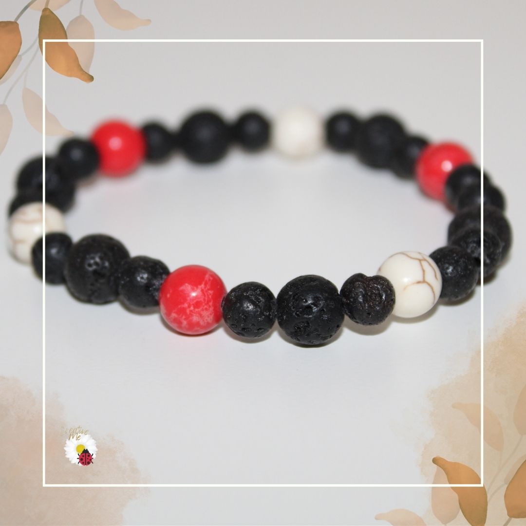 Pulseira Pedra Vulcânica e Coral e Howlita Branca, inspirada no Sr Zé Pelintra - Malandragem - "Advogado dos Pobres"