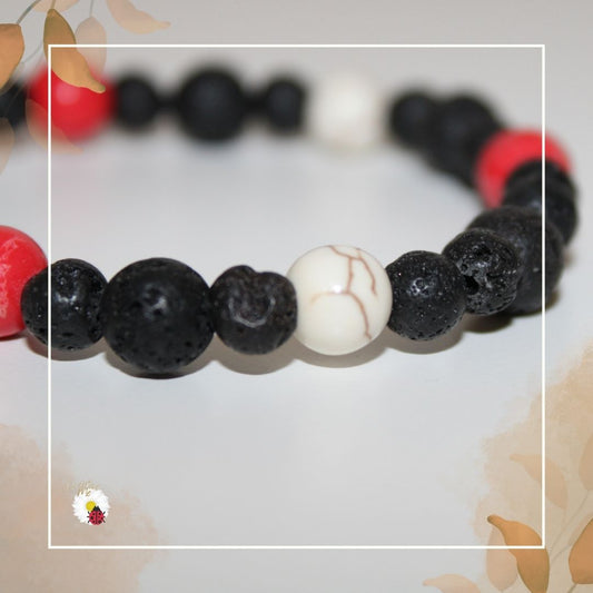 Pulseira Pedra Vulcânica e Coral e Howlita Branca, inspirada no Sr Zé Pelintra - Malandragem - "Advogado dos Pobres"