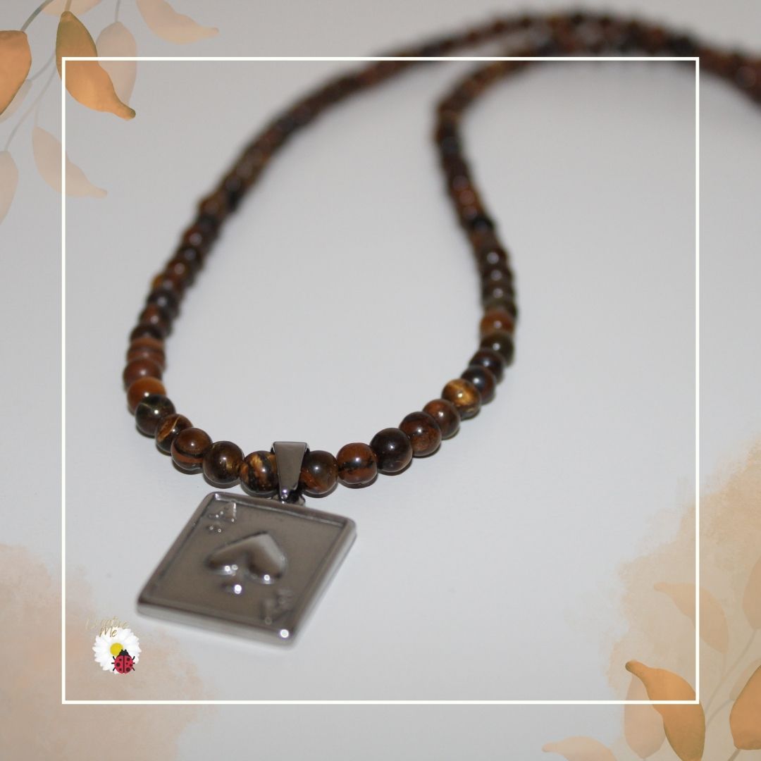 Colar Masculino Olho de Tigre com Pingente “A♥