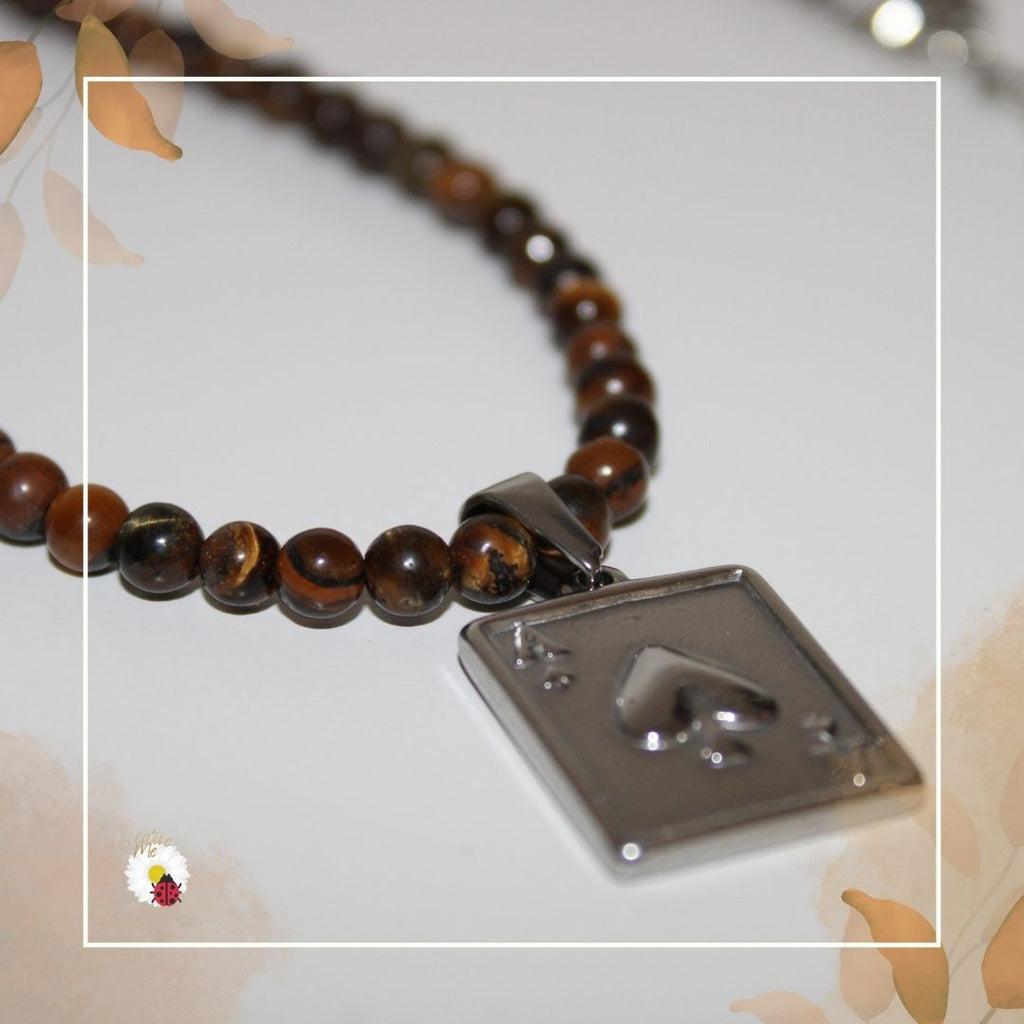 Colar Masculino Olho de Tigre com Pingente “A♥