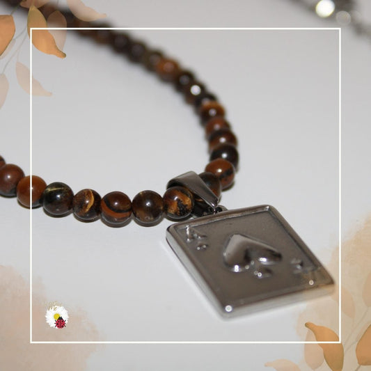 Colar Masculino Olho de Tigre com Pingente “A♥