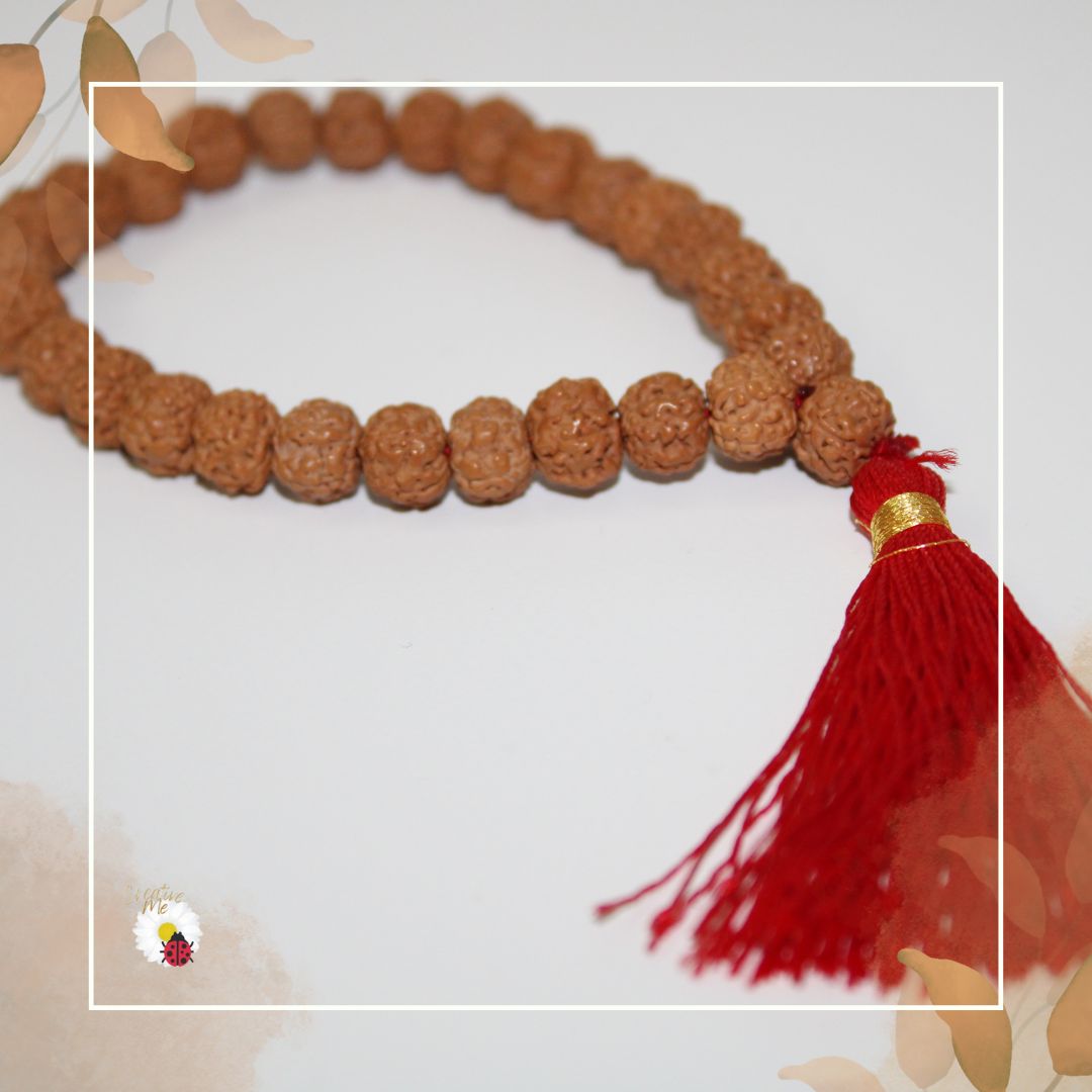 🔥 Pulseira Rudraksha com Pendente Vermelho