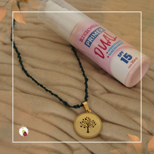 🌿 Linha Care & Glow - Colar Raízes Eternas + Creme Hidratante & Primer SPF15