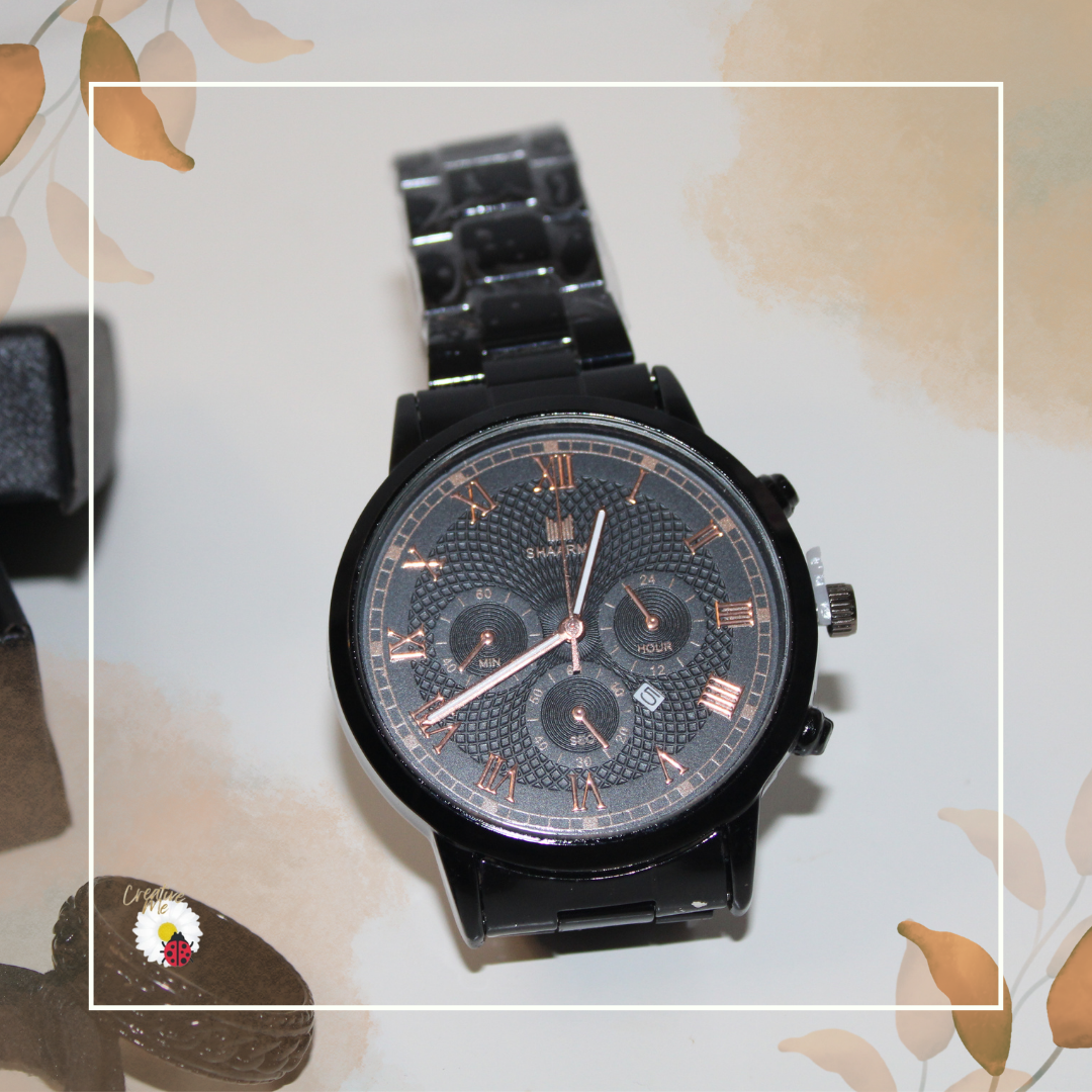 Conjunto Masculino Preto – Relógio, Anel e Pulseira